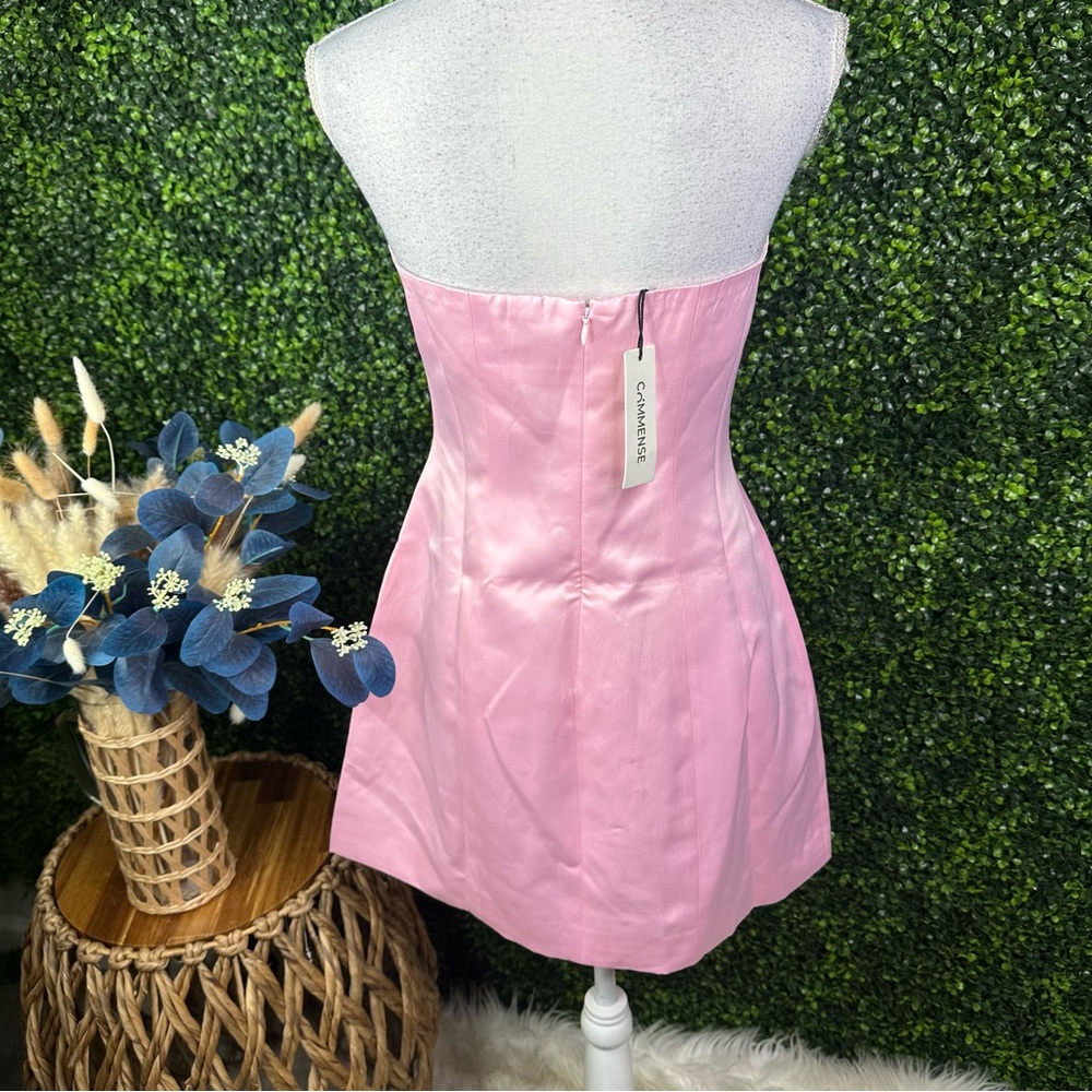 Nwt Commense pink Satin Asymmetrical Embellished Strapless Dress Barbiecore‎ - Picture 9 of 14